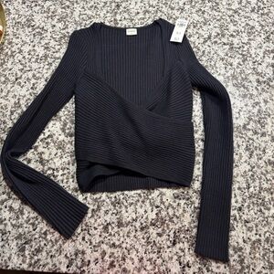 Abercrombie & Fitch Charcoal Ribbed V-Neck Top